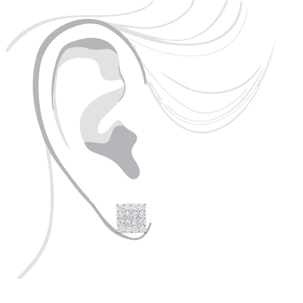 2 Carat Luxurman Square Shape Round Diamond Earrings Studs 14K White Gold - Image 5