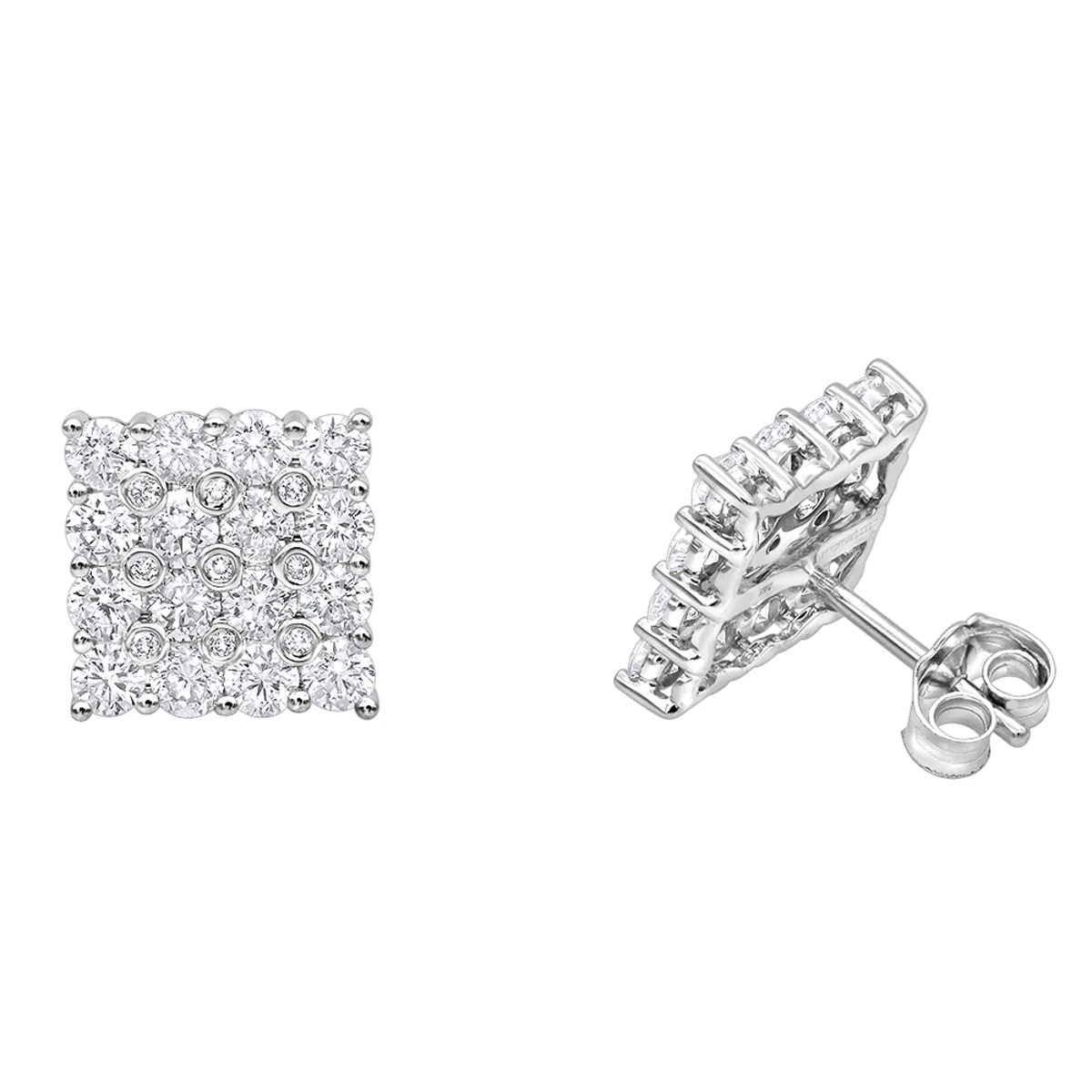 2 Carat Luxurman Square Shape Round Diamond Earrings Studs 14K White Gold