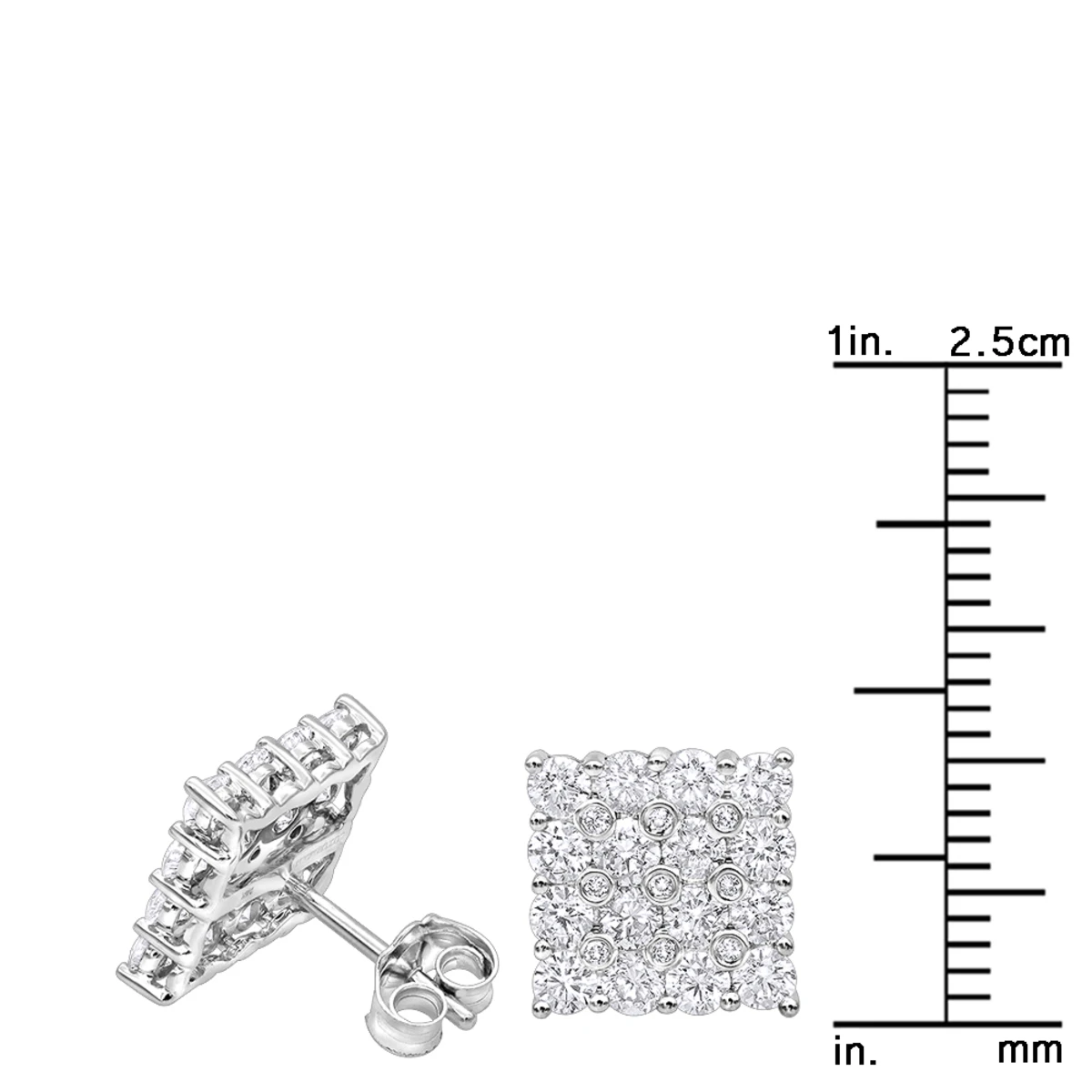2 Carat Luxurman Square Shape Round Diamond Earrings Studs 14K White Gold - Image 6