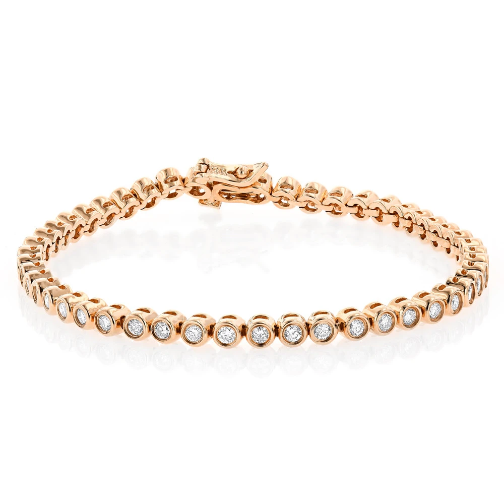 2.20 Carat Diamond Tennis Bracelet 14K Yellow Gold Bezel Set - Image 4