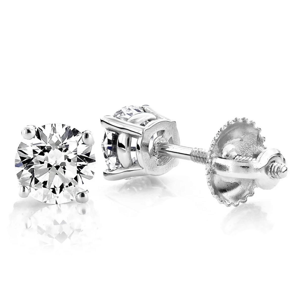 2ct Round Cut Diamond Platinum Stud Earrings