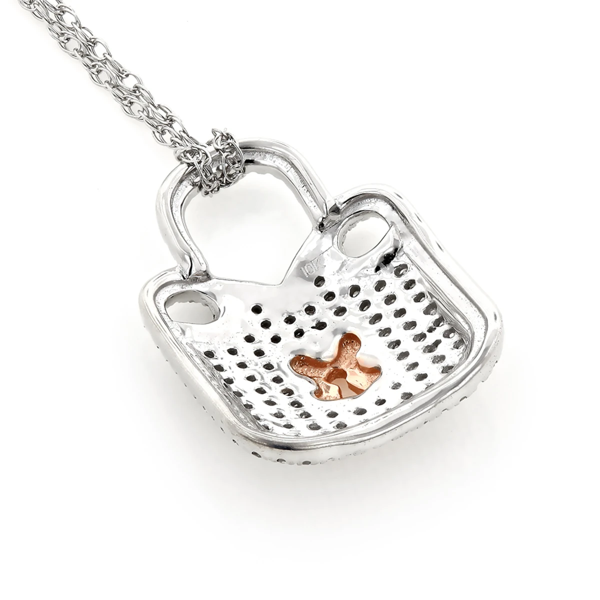 Real White & 10K White/Rose Gold Ladies Diamond Lock Pendant Necklace 0.3ct - Image 4