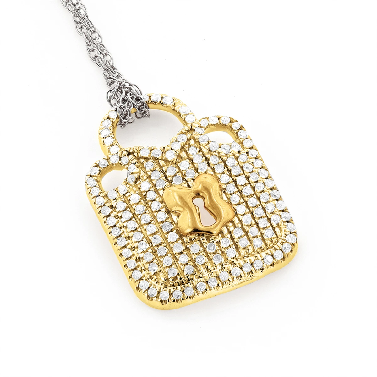 Real White & 10K White/Rose Gold Ladies Diamond Lock Pendant Necklace 0.3ct - Image 2