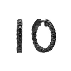 14K Black Plated Gold Black Diamond Hoop Earrings 1.93ct
