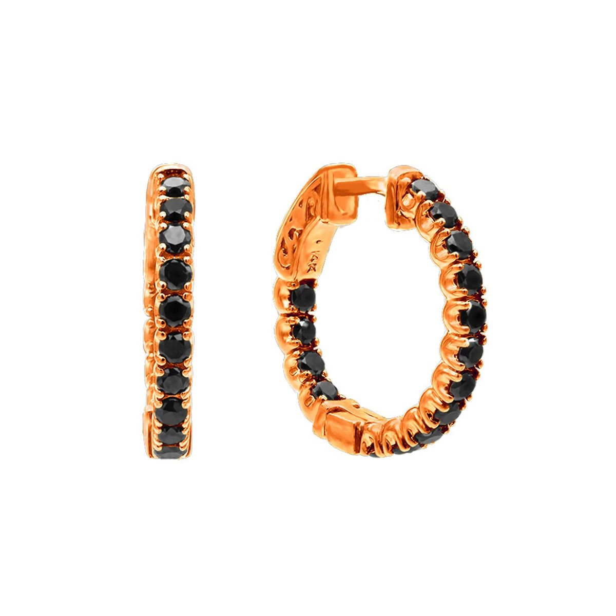 14K Black Plated Gold Black Diamond Hoop Earrings 1.93ct - Image 4