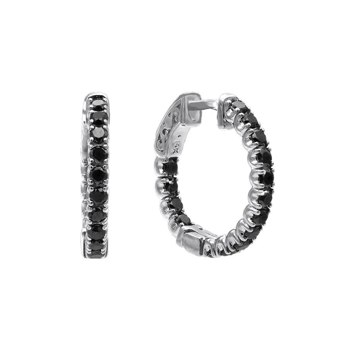 14K Black Plated Gold Black Diamond Hoop Earrings 1.93ct - Image 3