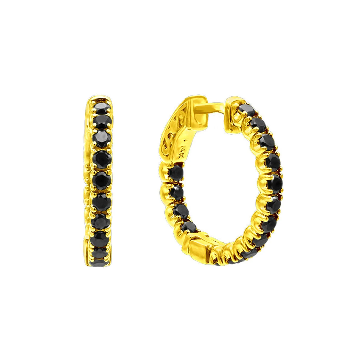 14K Black Plated Gold Black Diamond Hoop Earrings 1.93ct - Image 2