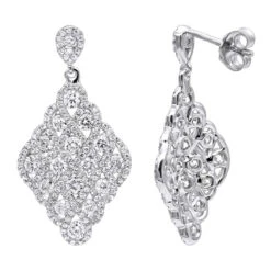 Designer 14K White Gold Diamond Drop Earrings For Women 2.5 Carat Vintage Style