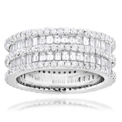 Designer 4.5 Carat Round Baguette Diamonds Eternity Band 14K White Gold
