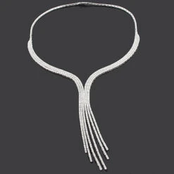 Designer Diamond Tassle Necklace 11.70ct 18K White Gold