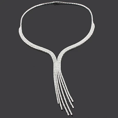 Designer Diamond Tassle Necklace 11.70ct 18K White Gold