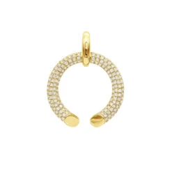 Designer Horseshoe Diamond Pendant Necklace For Women 14K Yellow Gold Good Luck Symbol 0.8ct