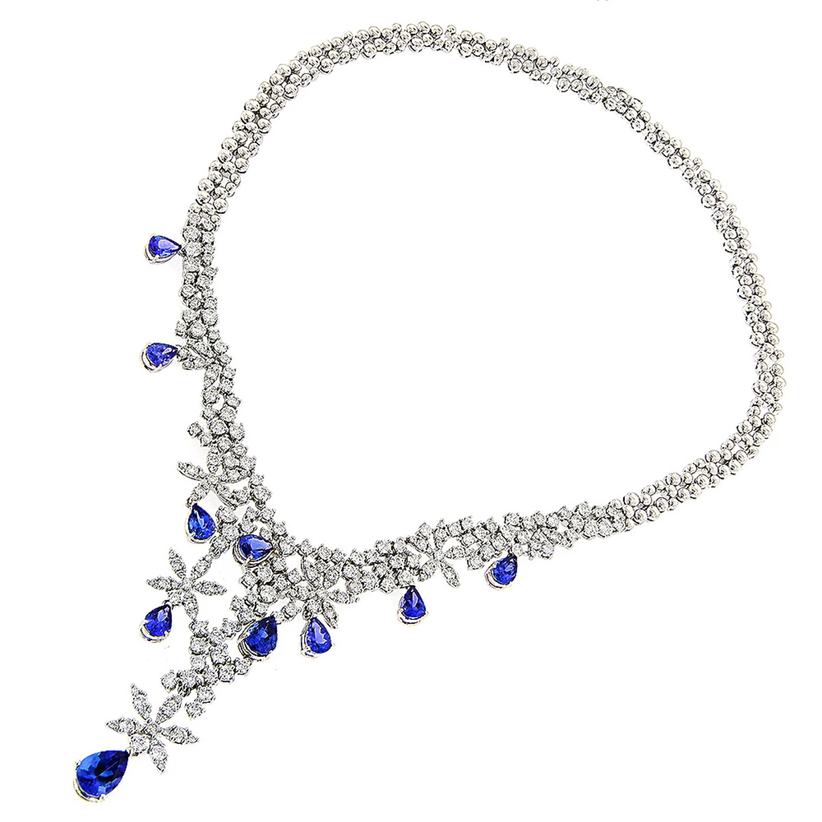 Designer Diamond Tanzanite Chandelier Necklace 18K Gold - Image 2