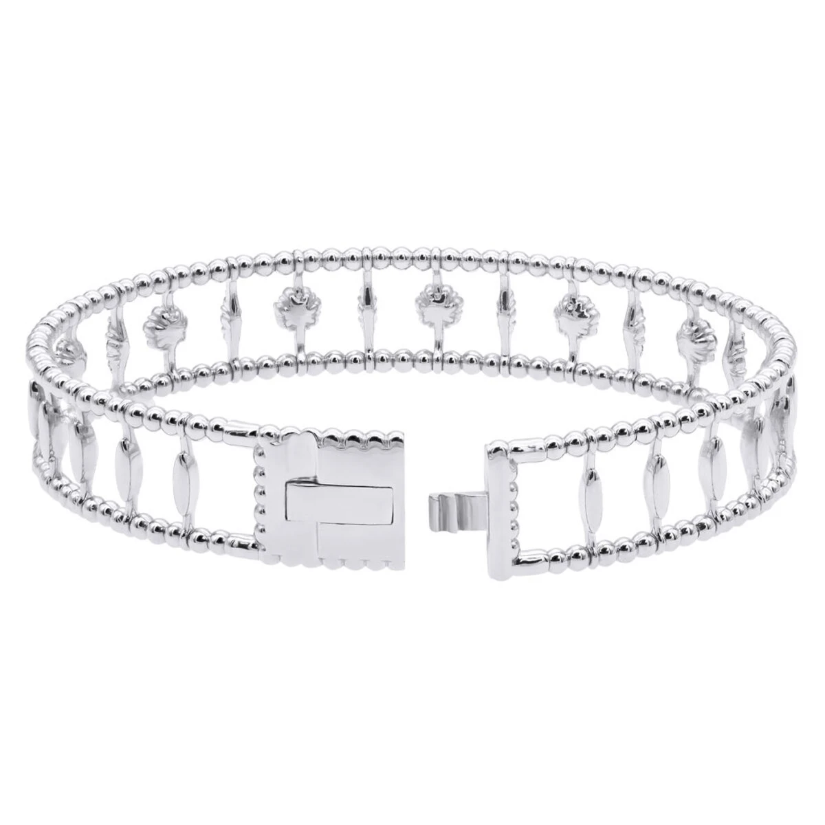 Diamond Bangle Bracelet For Women 14K Yellow Gold Flower Design 1.2Ct - Image 4