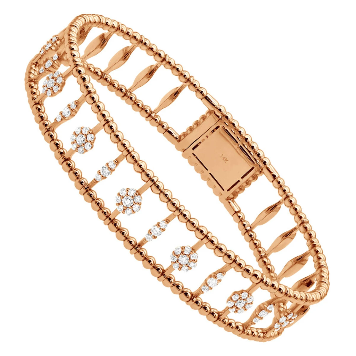 Diamond Bangle Bracelet For Women 14K Yellow Gold Flower Design 1.2Ct - Image 3