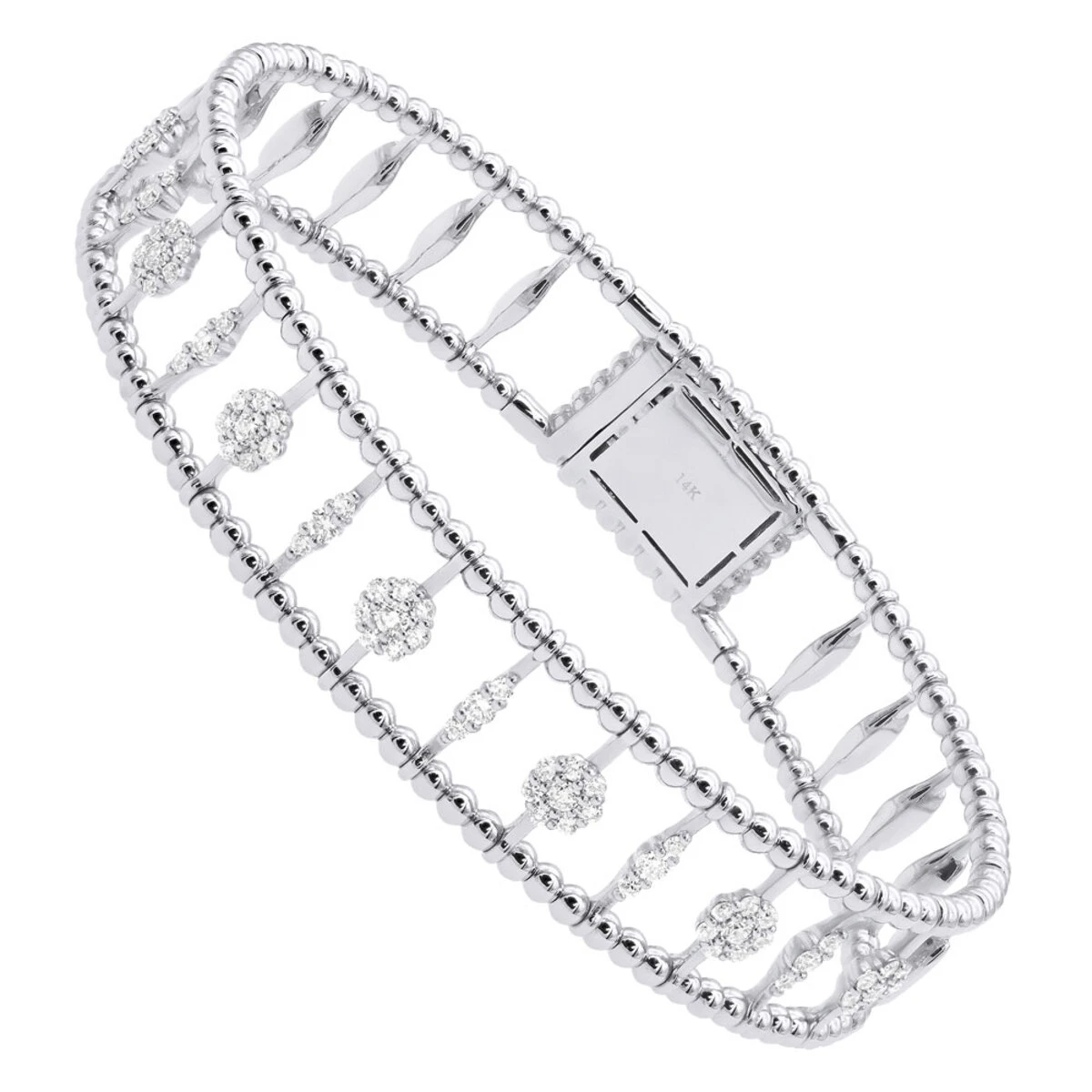 Diamond Bangle Bracelet For Women 14K Yellow Gold Flower Design 1.2Ct - Image 2