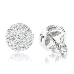 Diamond Cluster Earrings Studs 14K White Gold 1.75ct