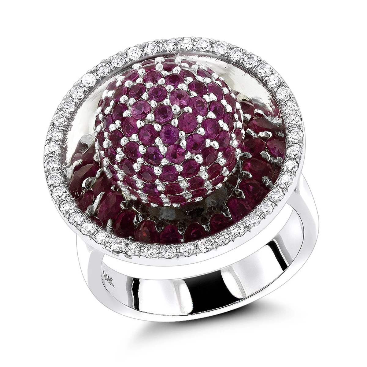 14K White Gold Diamond & Pink Sapphire Cocktail Ring For Women 3.25