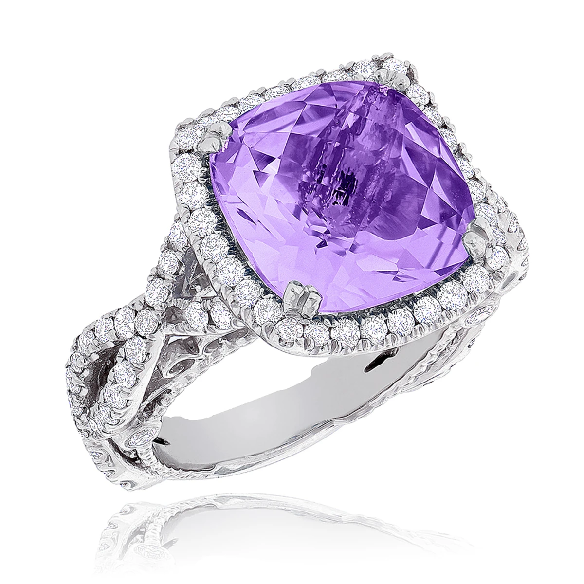 Purple Amethyst Diamond Cocktail Ring 11ct