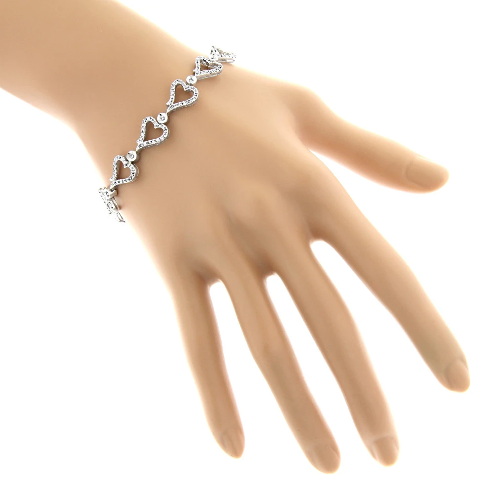 Gold Diamond Heart Bracelet 14K White Gold 3.26ct - Image 5