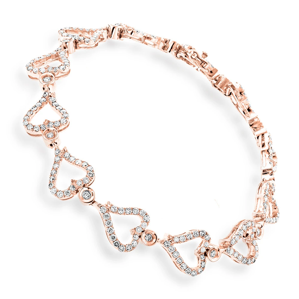 Gold Diamond Heart Bracelet 14K White Gold 3.26ct - Image 4