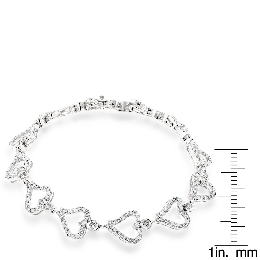 Gold Diamond Heart Bracelet 14K White Gold 3.26ct - Image 6