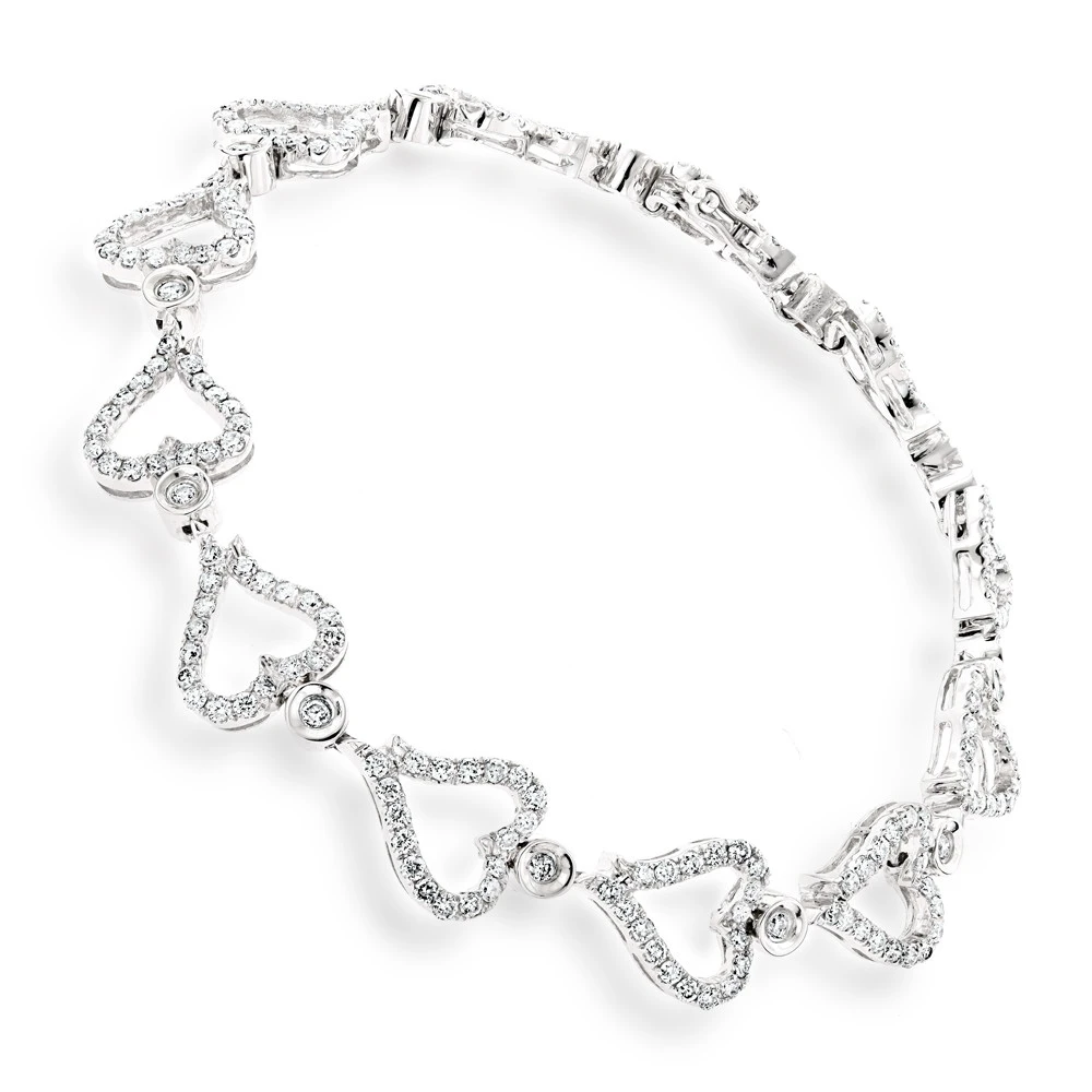 Gold Diamond Heart Bracelet 14K White Gold 3.26ct - Image 2