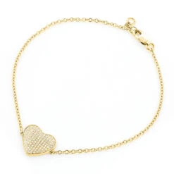 Women's 10K Yellow Gold Diamond Heart Bracelet 1/5ct