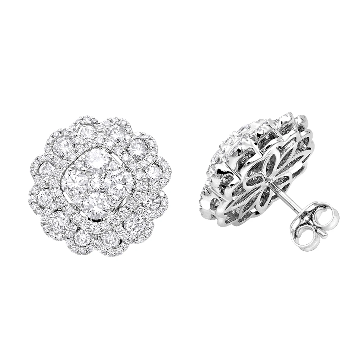 Huge 3 Carat Designer Diamond Stud Earrings For Women Cluster Flower Design
