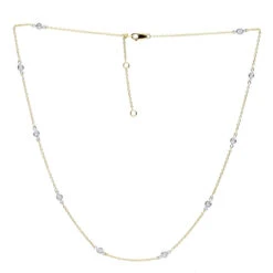 14K Yellow Gold Diamonds By The Yard Station Necklace For Women 0.5 Adjustable