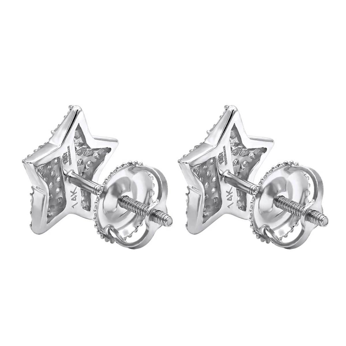 14K White Gold Fully Iced Out Pave Diamond Star Earrings Studs 0.25CT By Luxurman - Image 4