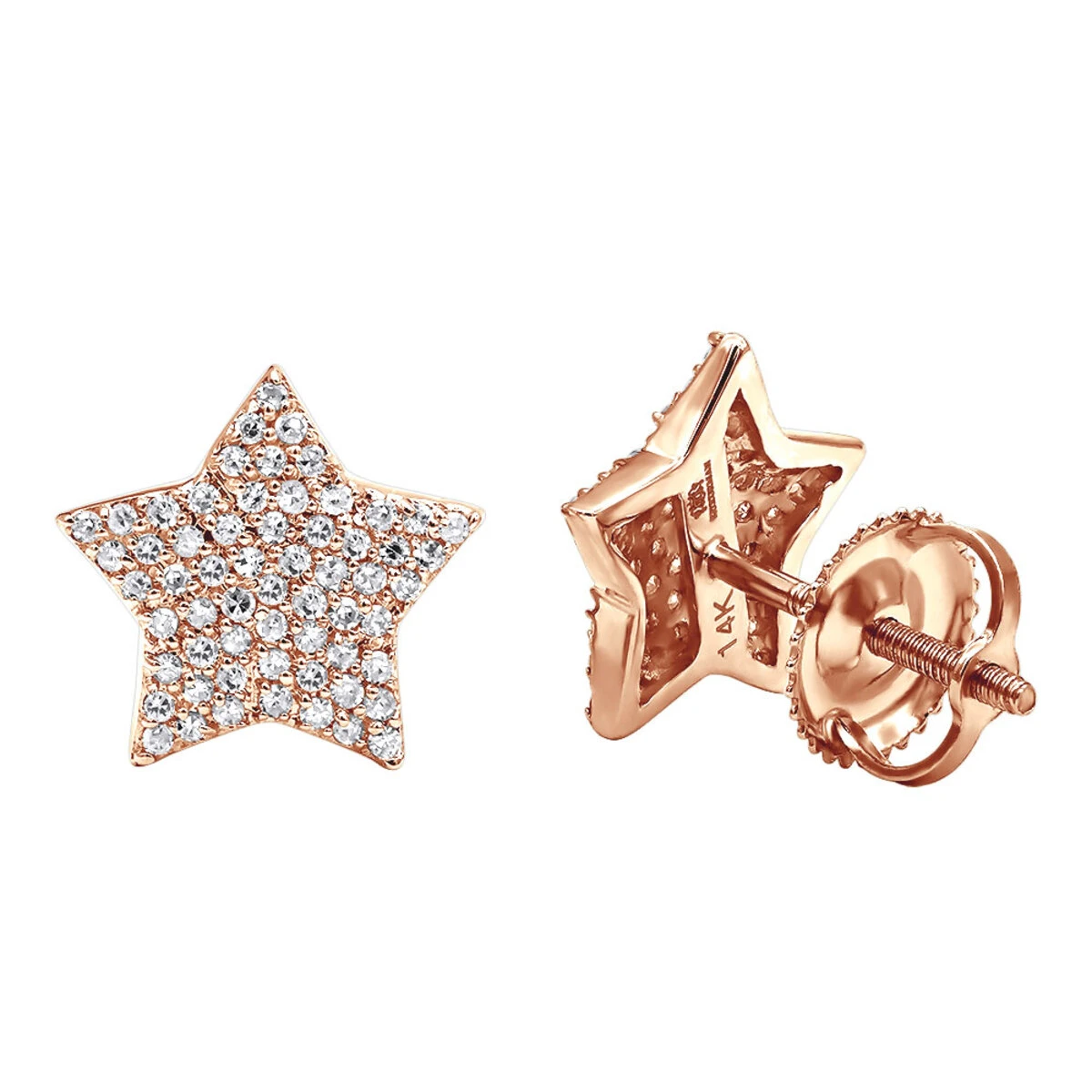 14K White Gold Fully Iced Out Pave Diamond Star Earrings Studs 0.25CT By Luxurman - Image 3