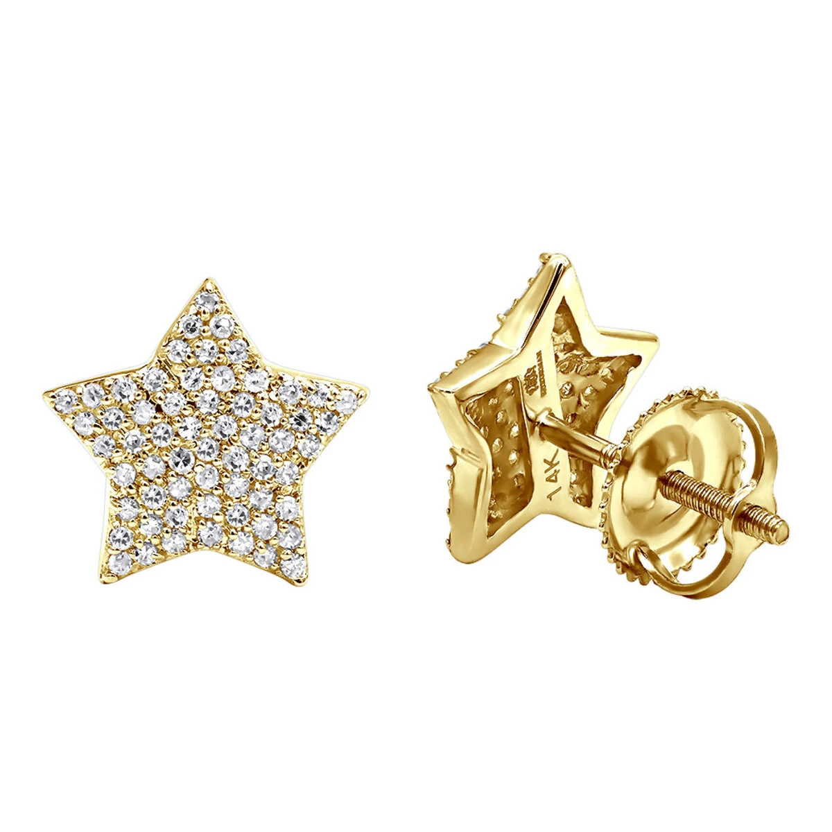 14K White Gold Fully Iced Out Pave Diamond Star Earrings Studs 0.25CT By Luxurman - Image 2