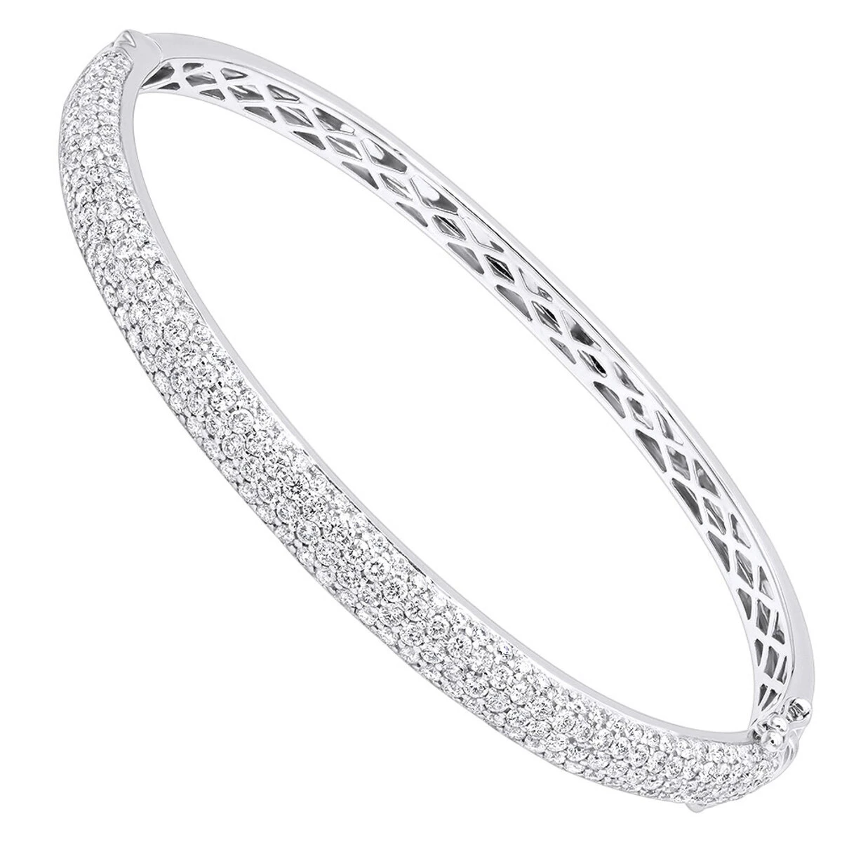 14K White Gold Pave Diamond Bangle Bracelet For Women 4.75ct By LUXURMAN