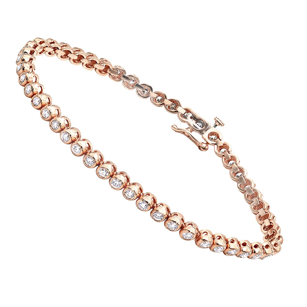 3 Carat Modern Bezel Set Round Cut Diamond Tennis Bracelet 14K Yellow Gold - Image 4