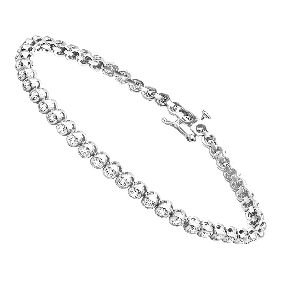 3 Carat Modern Bezel Set Round Cut Diamond Tennis Bracelet 14K Yellow Gold - Image 3