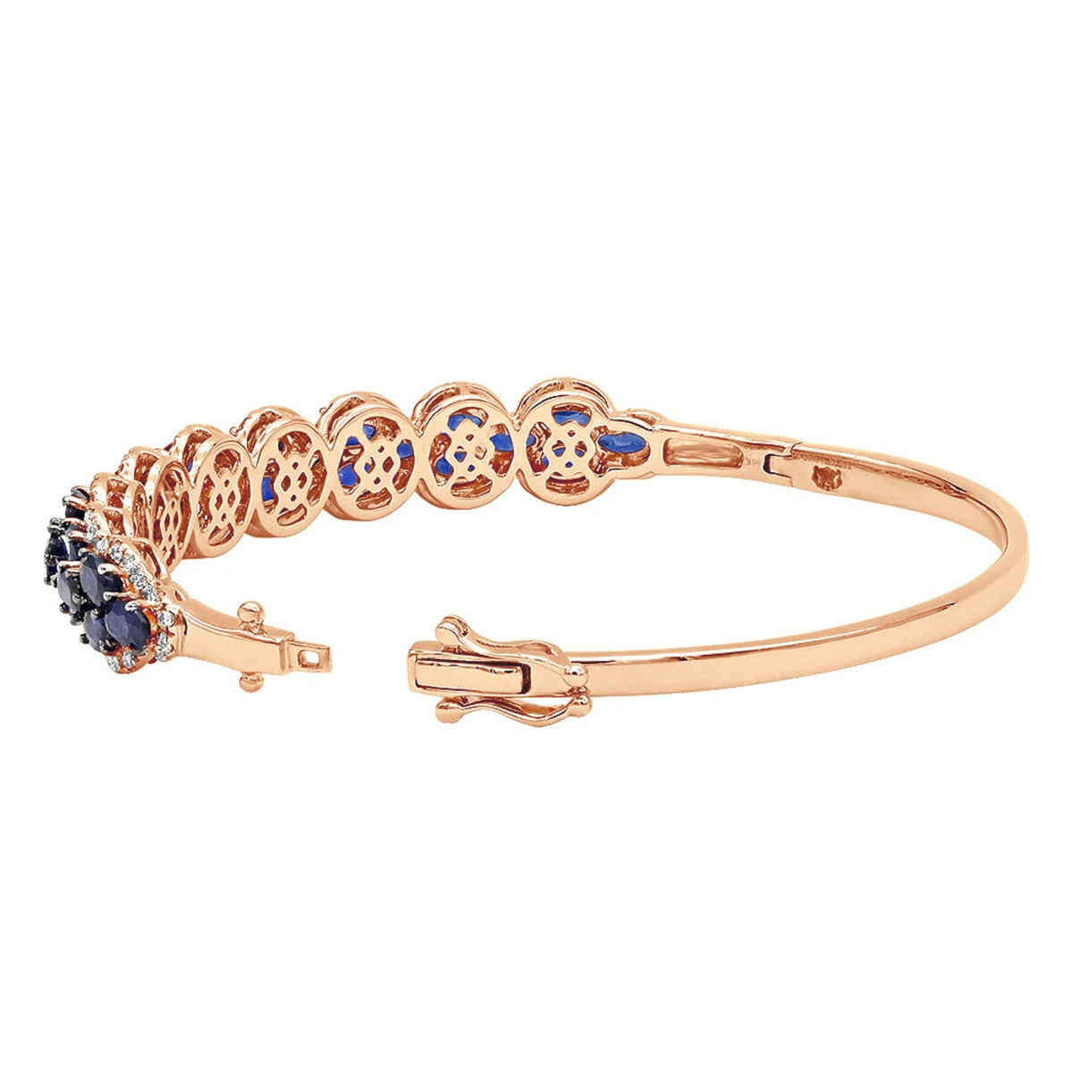 Blue Sapphire And Diamond Bangle Bracelet For Women 14K White Gold 9.5CT LUXURMAN - Image 6