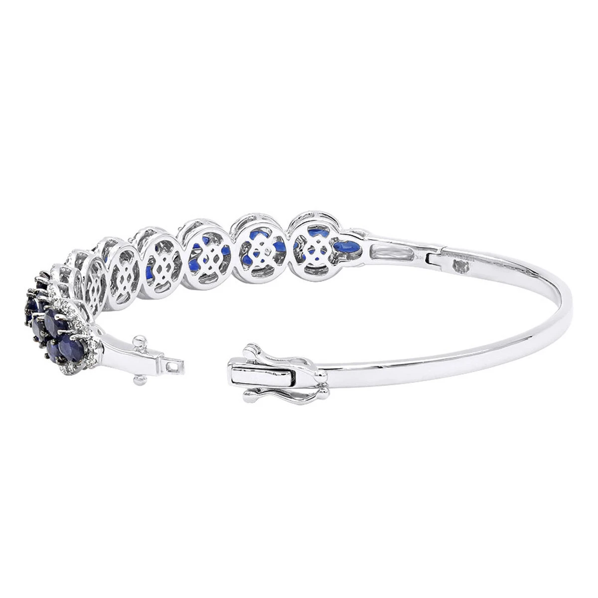 Blue Sapphire And Diamond Bangle Bracelet For Women 14K White Gold 9.5CT LUXURMAN - Image 4