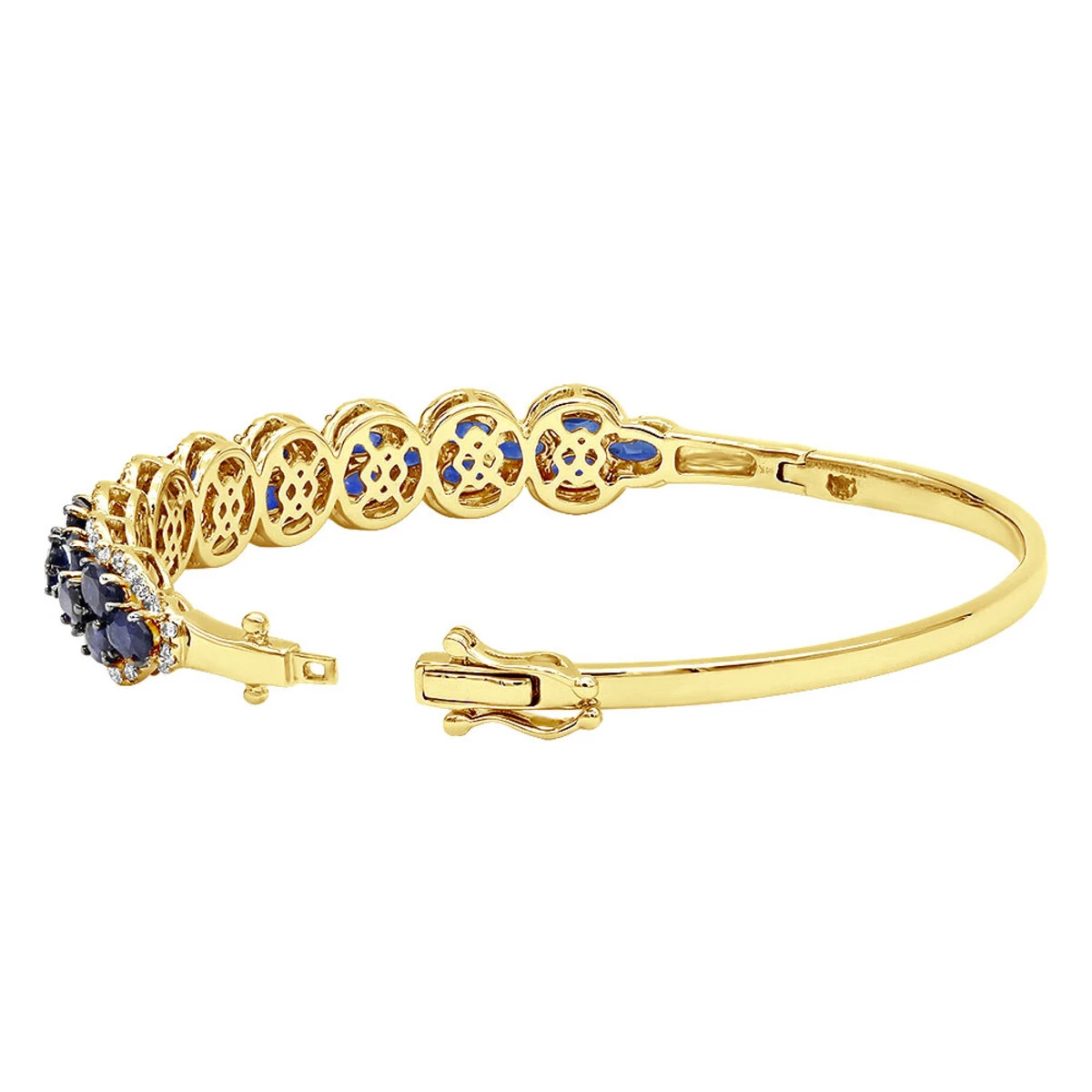 Blue Sapphire And Diamond Bangle Bracelet For Women 14K White Gold 9.5CT LUXURMAN - Image 5