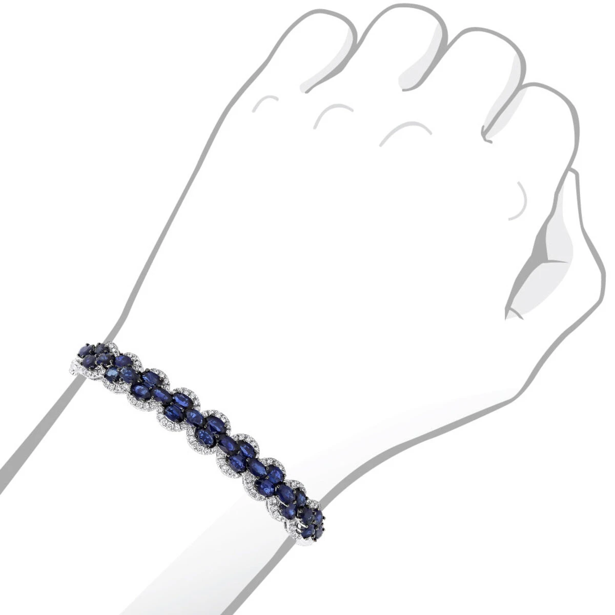 Blue Sapphire And Diamond Bangle Bracelet For Women 14K White Gold 9.5CT LUXURMAN - Image 7