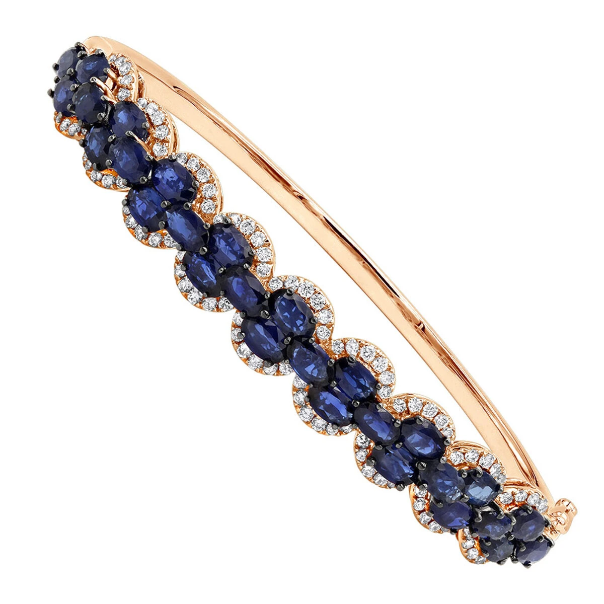 Blue Sapphire And Diamond Bangle Bracelet For Women 14K White Gold 9.5CT LUXURMAN - Image 3