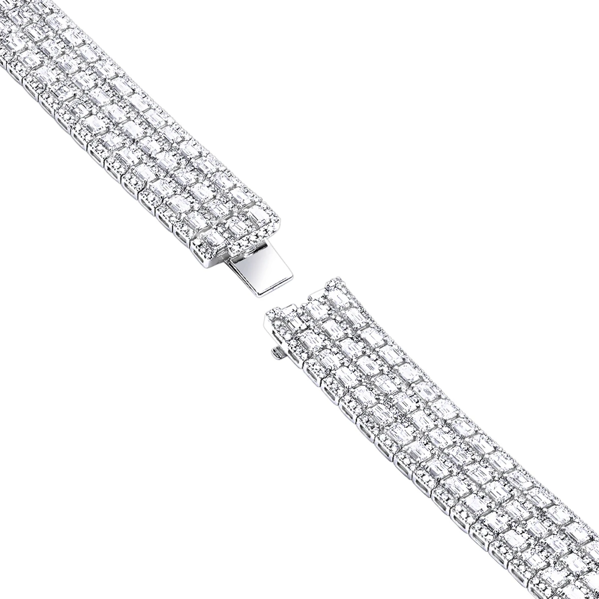 Unique 18K White Gold Round & Baguette Diamond Tennis Bracelet For Men & Women - Image 4