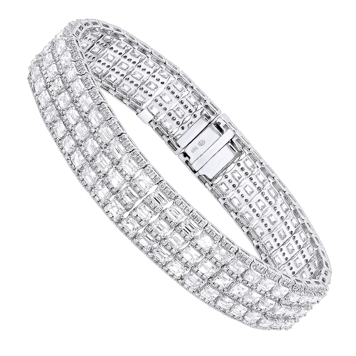 Unique 18K White Gold Round & Baguette Diamond Tennis Bracelet For Men & Women