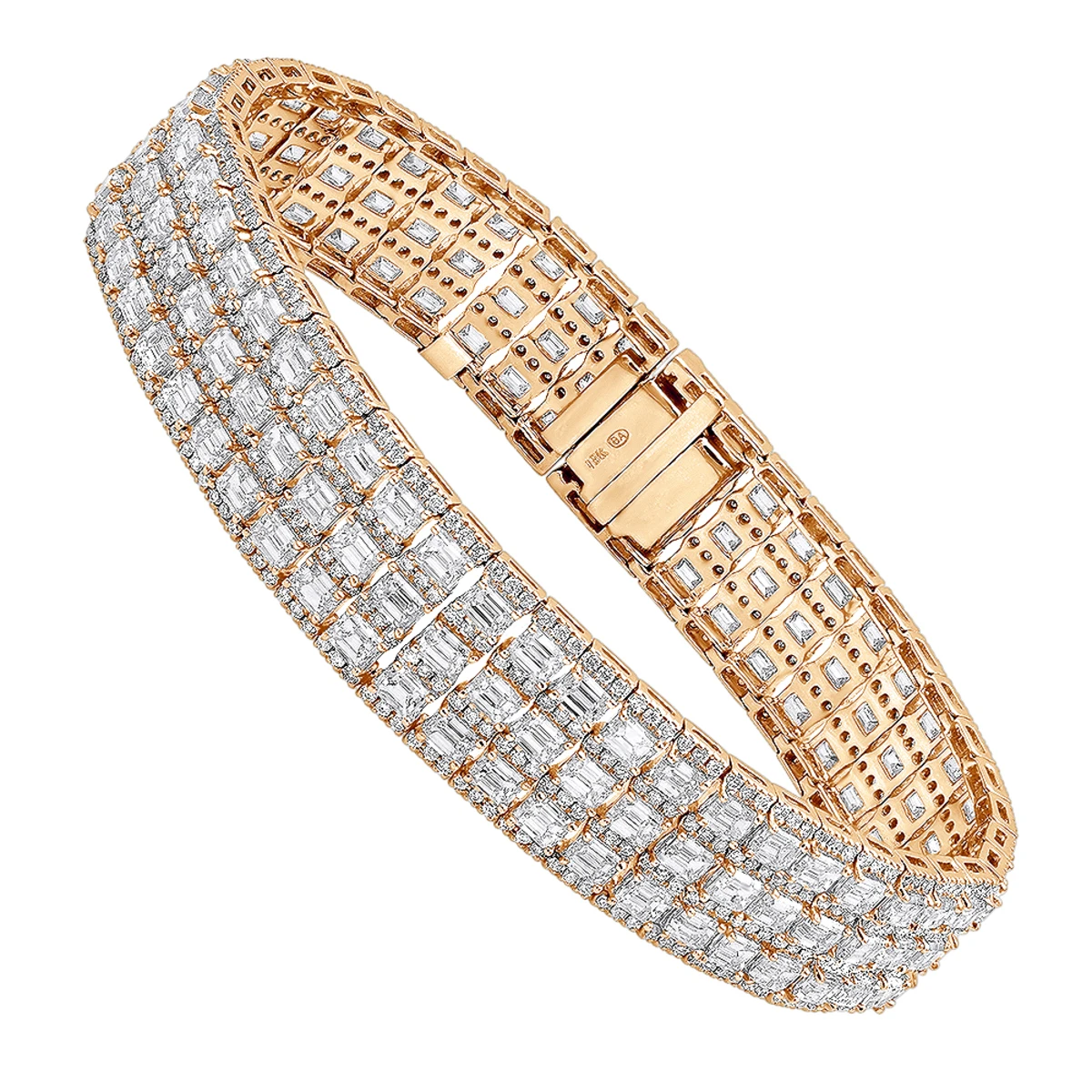 Unique 18K White Gold Round & Baguette Diamond Tennis Bracelet For Men & Women - Image 3