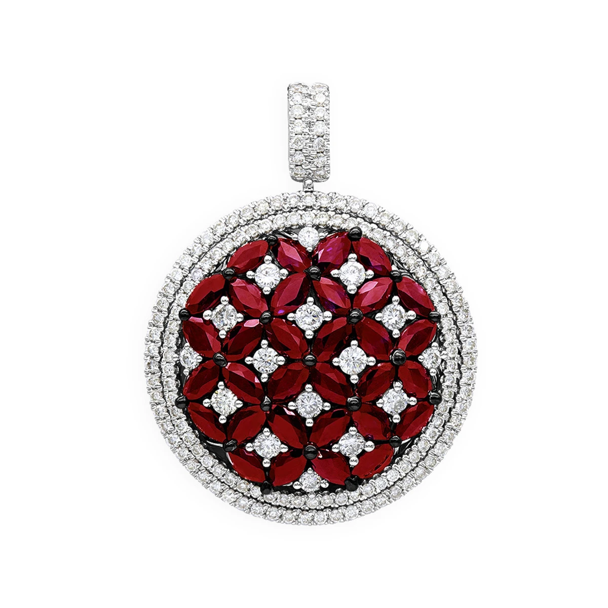 Unique Halo Ruby And Diamond Circle Pendant For Women 14K Rose Gold 4CT LUXURMAN - Image 2