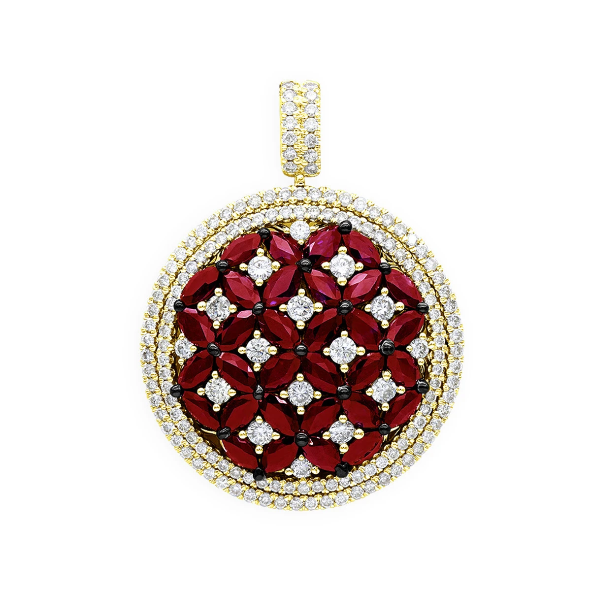 Unique Halo Ruby And Diamond Circle Pendant For Women 14K Rose Gold 4CT LUXURMAN - Image 3