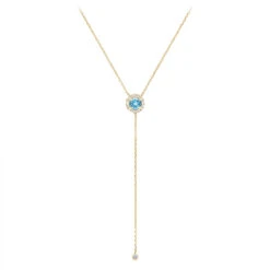 Ladies March Birthstone Customizable 14K Yellow Gold Diamond Aquamarine Y Necklace