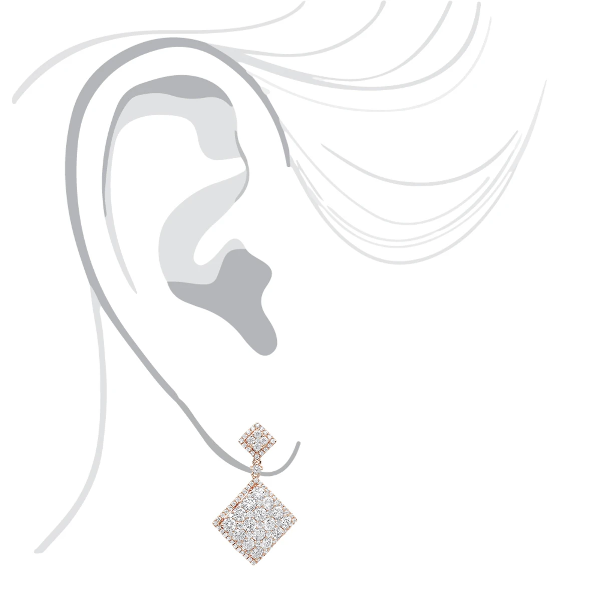 Luxurman Designer Square Diamond Drop Earrings For Women 4 Carat 14K Rose Gold - Image 5