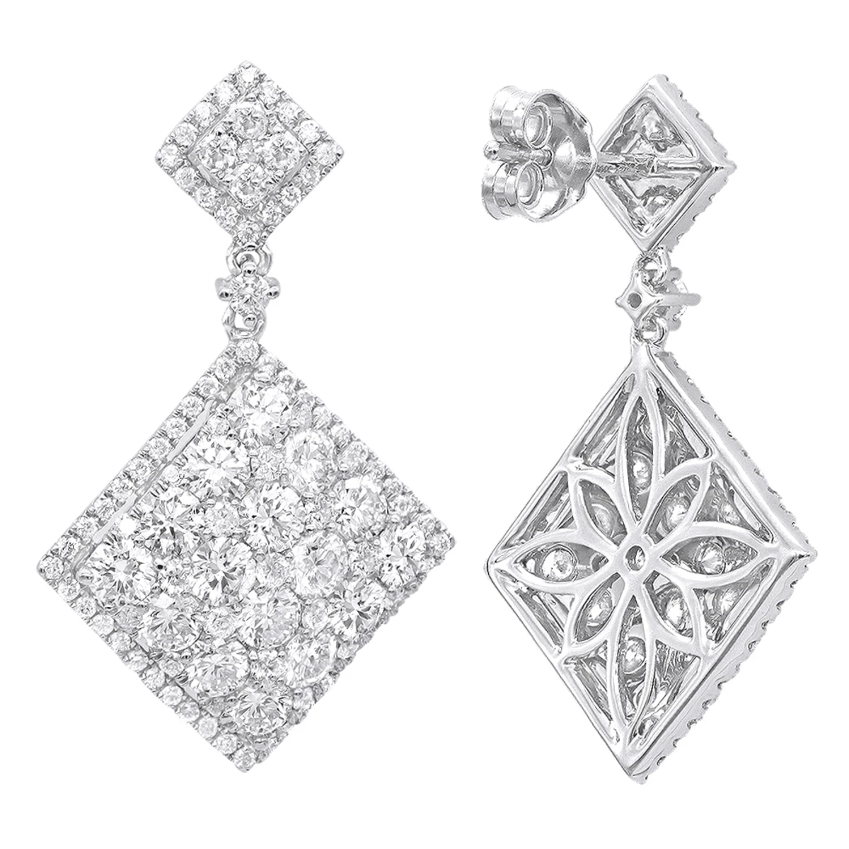 Luxurman Designer Square Diamond Drop Earrings For Women 4 Carat 14K Rose Gold - Image 2