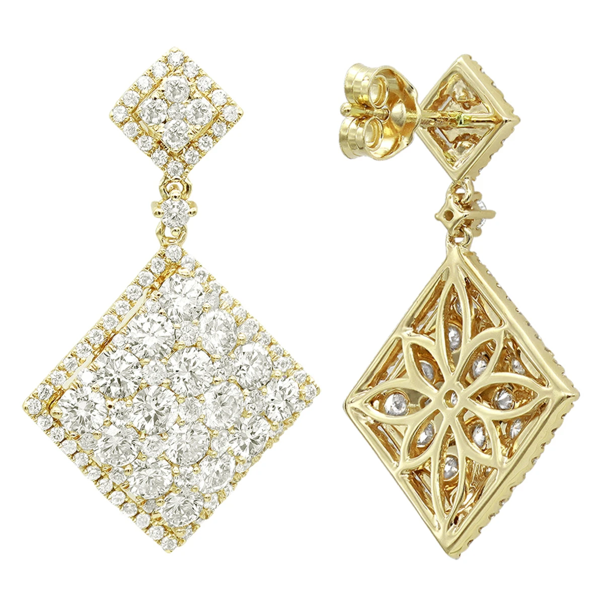 Luxurman Designer Square Diamond Drop Earrings For Women 4 Carat 14K Rose Gold - Image 3